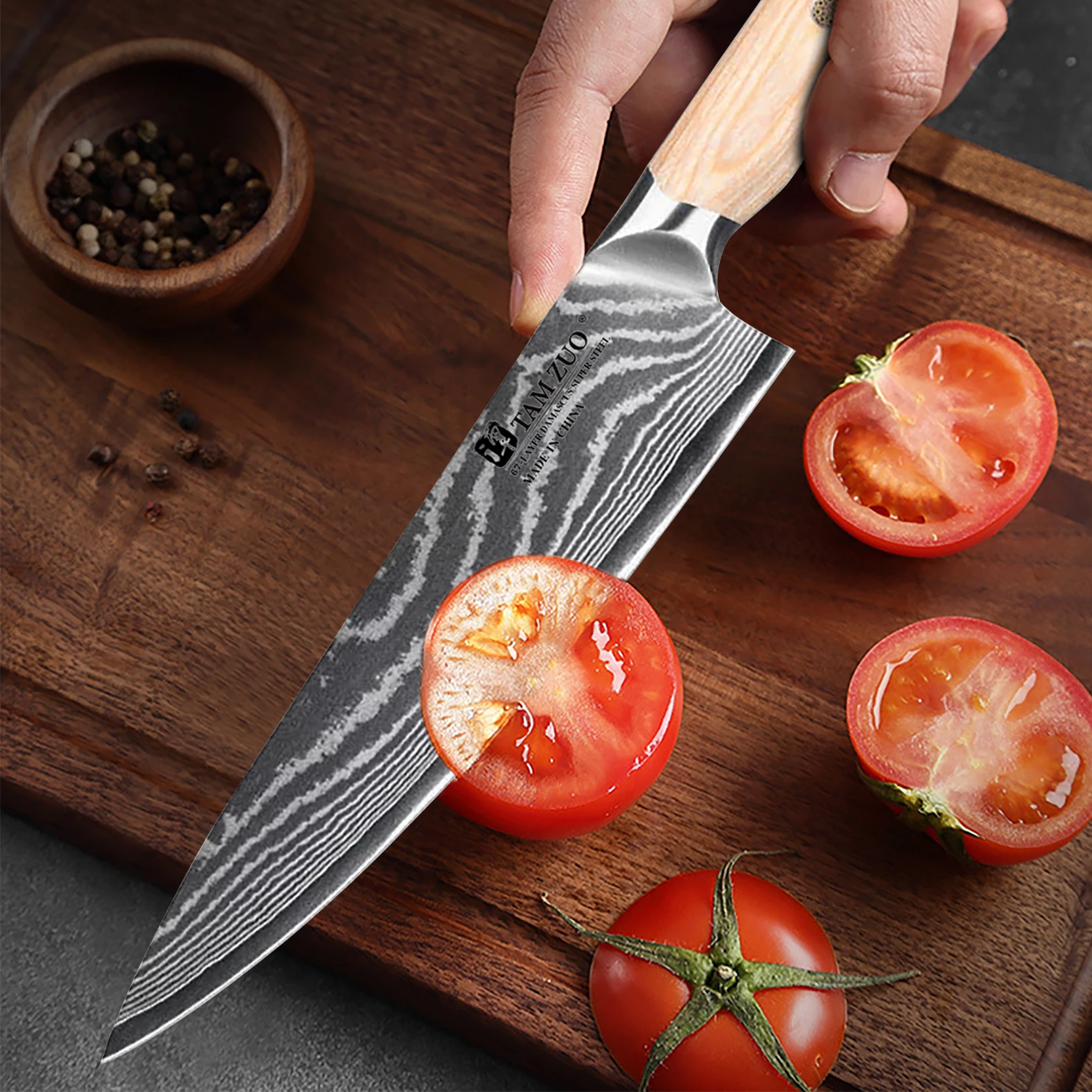 سكين الطاهي 67 طبقات دمشق الصلب 10Cr15CoMov شفرة الخشب مقبض تقطيع الخضار الساطور اللحوم سكاكين المطبخ المهنية #5
