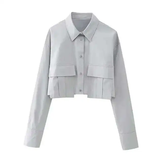

Babyoung Women Elegant Lapel Single-Breasted Long Sleeves Solid Color Vintage Shirts Woman's Pocket Casual Loose Blouse Top
