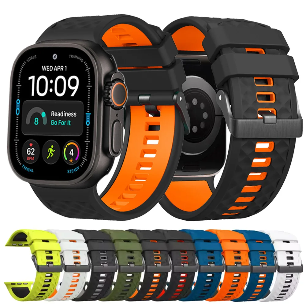 Two-tone Silicone Strap For Apple Watch Ultra 4 2 3 49mm Wristband For iWatch S12 SE 5 6 7 8 9 10 11 44mm 45mm 46mm Band Belt