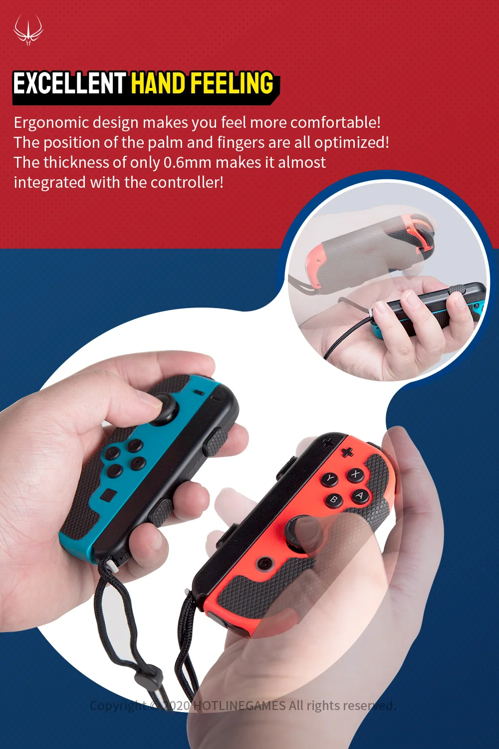 12pcs HOTLINE GAMES 2.0 Plus Controller Grip Tape for Switch Joy-Con, Non-Slip, Moisture Wicking