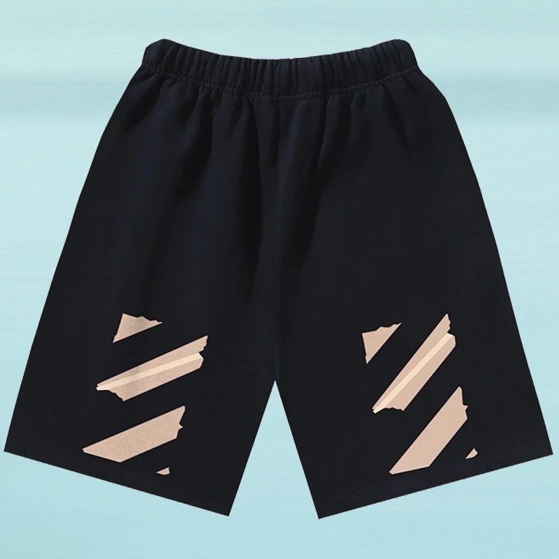 Тяжелые модные брендовые шорты с бронзовой резиновой полосой OW, свободные мужские и женские спортивные штаны, БЕЛЫЕ повседневные шорты из чистого хлопка