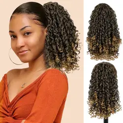 Short Curly Drawstring Ponytail Kinky Curly Pony Tail Extensions Ombre Blonde Ponytail Hairpieces Synthetic Fake Tail for Women