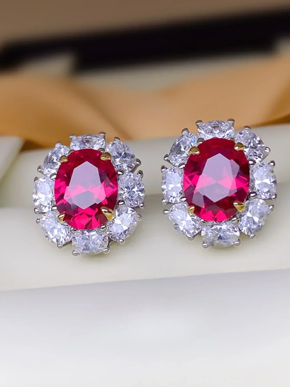 3 carat 925 sterling silver earrings, silver jewelry, simulated ruby, non fading, anti allergic, high-end new product