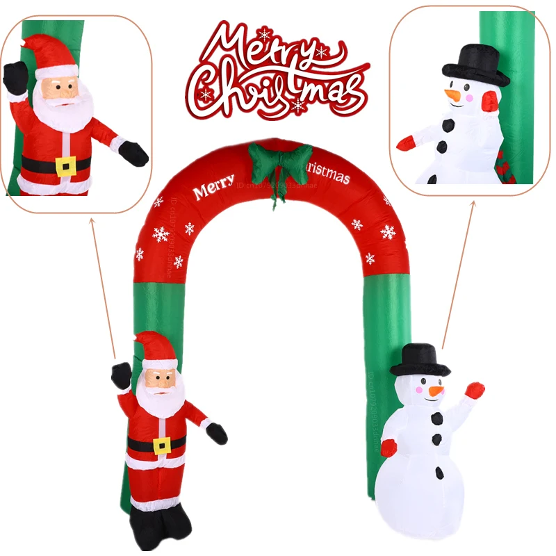 2.4M/8FT Christmas Inflatable Arch Model Built-In LED Lights Outdoor Courtyard Ornament Holiday Garden Playground Decorae Props
