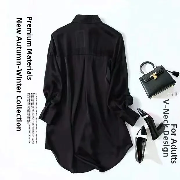 Ket semplice da donna Midi irt Trendy coreano Sle Long Sve Loose Fit Pure Color Pendolarismo Sle Button down Ne