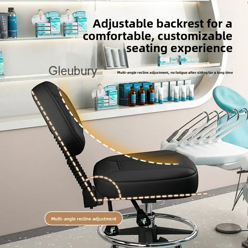 Dental Office Chair Leather Swivel Lift Adjustable Height Padded Backrest Chrome Metal Base Rolling Casters Dental