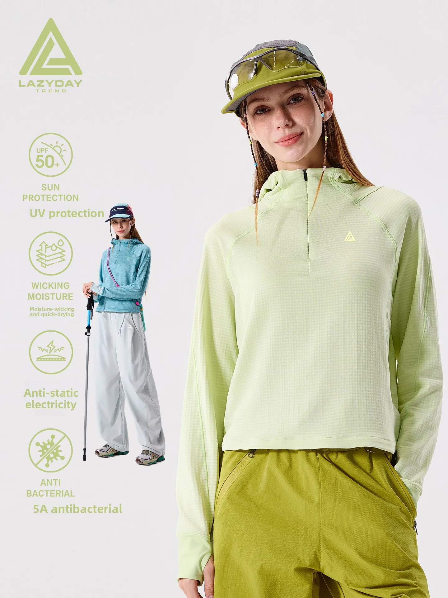 LAZY DAY『Square Velvet』Hooded Fleece Sweatshirt Women's Sporty Overhead Shirt Quick Dry Antibacterial UV Protection Autumn Wi...