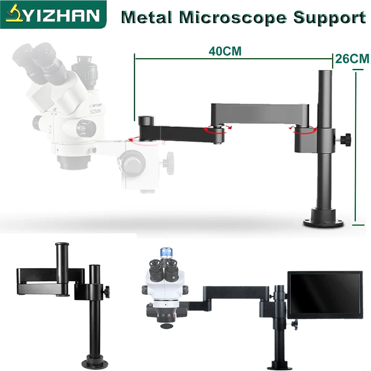 YIZHAN Gelenkarmhalterung für 4k , universell flexibel klappbar, 360° verstellbar, fest und höhenverstellbar für Trinokularmikroskop