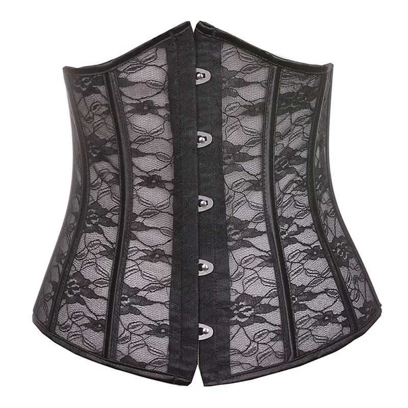 

Black Floral Corsets Stretch Lace Open Cup Bustier Underbust Corset Sexy Lingerie Corselete Feminino Mesh Waist Corsets Bustiers