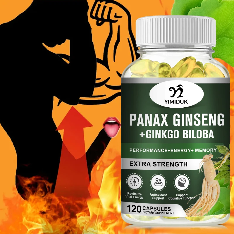 

Korean Red Panax Ginseng + Ginkgo Biloba - Supports Brain Function and Immune Health, Boosts Energy, Cognitive Function, Non-GMO