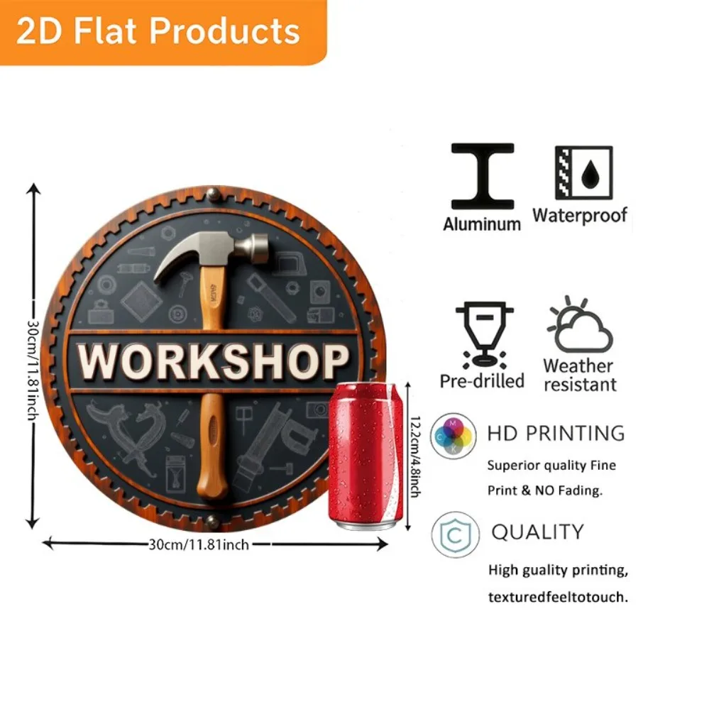 Hammer & Signboard Studio Sign, 2D Flat Design Rustic Wall Art for Home, Yard, Bathroom or Door, No Electricity Needed