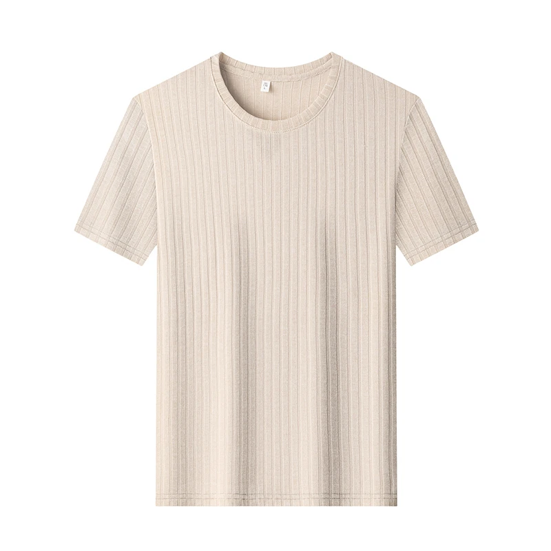 Herren Gestricktes Geripptes Gestreiftes T-Shirt Kurzarm O-Ausschnitt Atmungsaktiver Komfortabler Stoff Sommer Lässig Geschäftlich Tägliche Kleidung – Detail 23