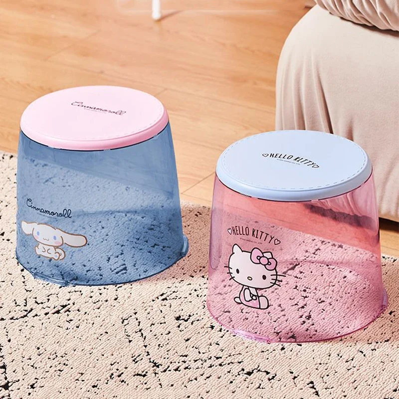 Sanrio Kawaii My Melody Storage Stool Kuromi Cinnamoroll Anime Cartoon Fashion Exquisite Sturdy Transparent Toys Storage Stools