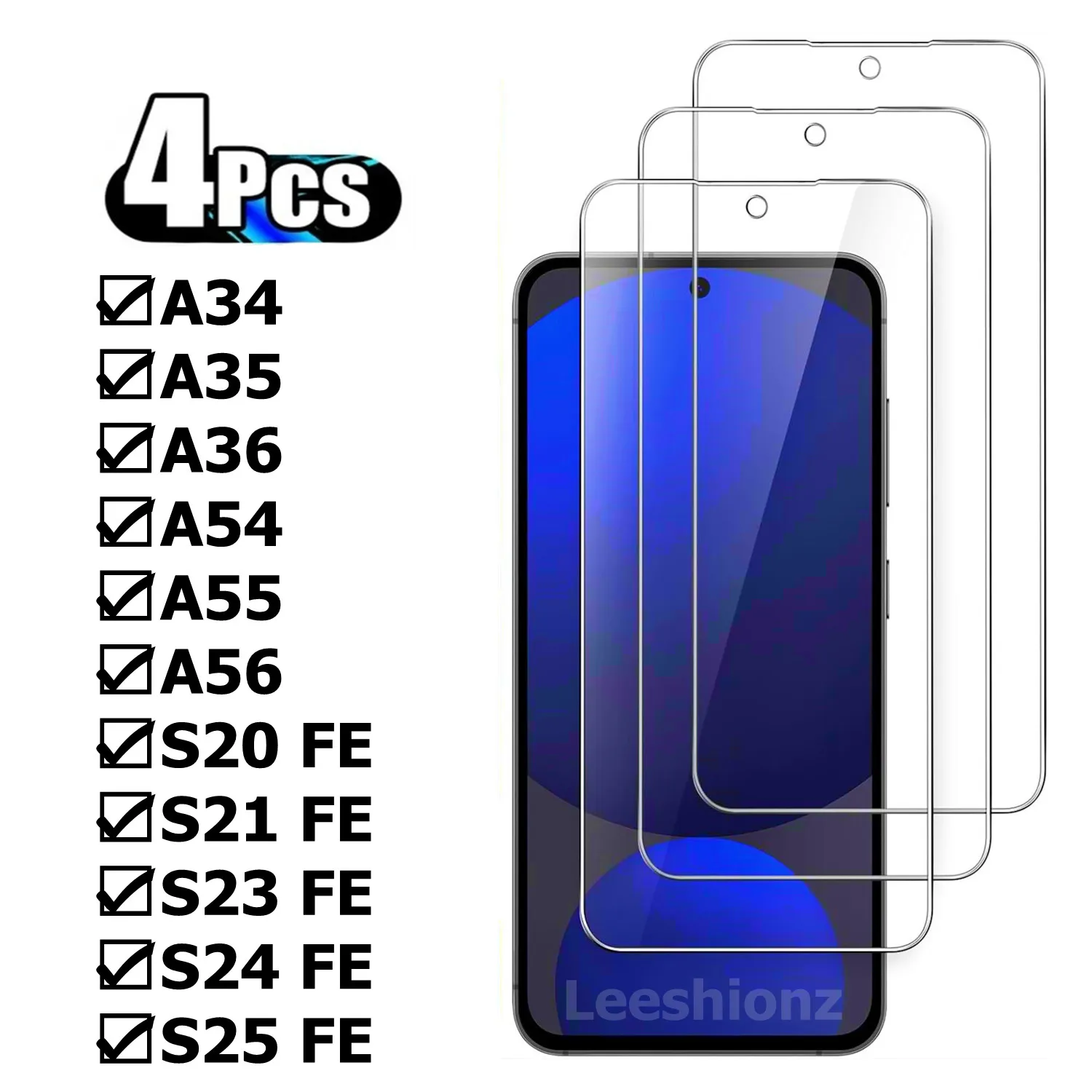 

4pcs For Samsung Galaxy A34 A35 A36 A54 A55 A56 Screen Protector For Galaxy S25 FE S24 FE S23 FE S21 FE Protective Glass Glass