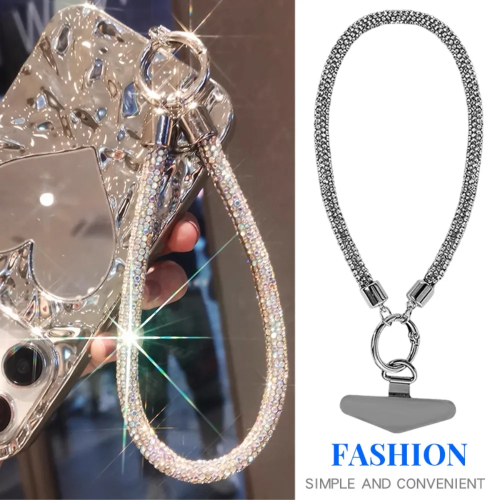 

Ремешок для телефона Fishion Full Diamond: роскошный короткий ремешок-цепочка с металлическим зажимом, универсальный, для ношения на руке или на запястье