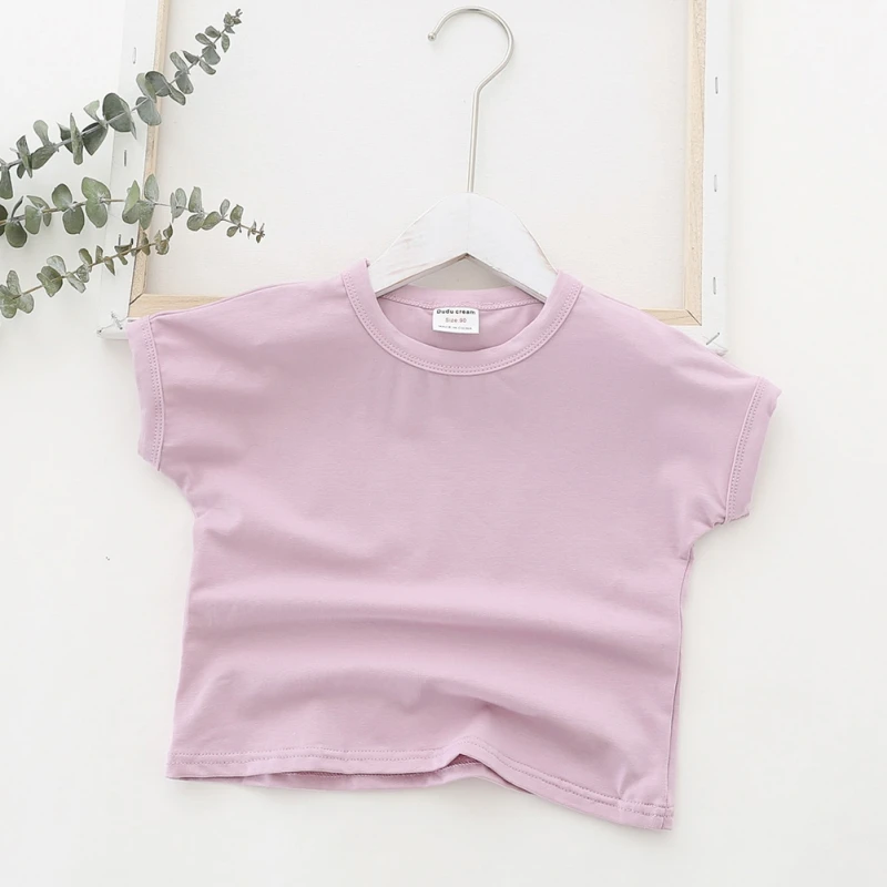 Kids Little Girls T-shirt Solid Cotton Print T Shirt Short Sleeve Off Shoulder Tees Toddler Infant Baby Top Shirts