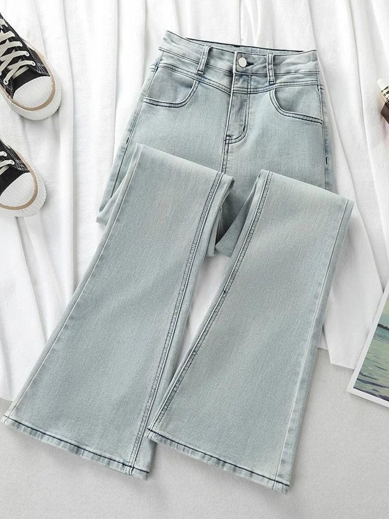 

Light-colored high-waisted flared jeans for women summer 2024 new slim fit floor-length pants slightly elastic long pants