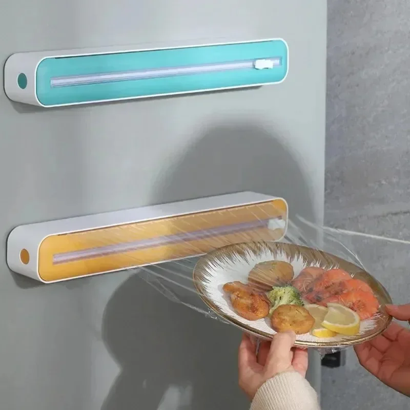 2-in-1-Lebensmittelfilmspender, Wickelspender mit Cutter, Aufbewahrungsbox, Aluminiumfolie, Stretchfolie, Schneider, Küchenzubehör