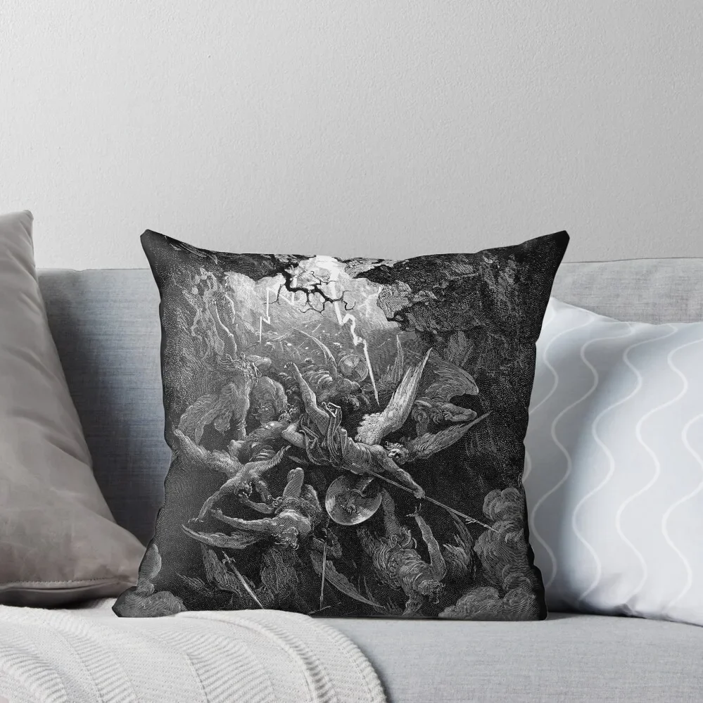 Lithograph - Gustave Doré - Paradise Lost - The Mouth of Hell John Milton Throw Pillow New year Couch Cushions pillow