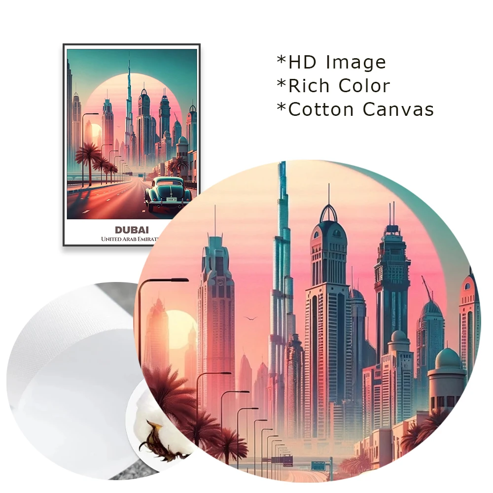 لوحة قماشية ملونة للمناظر الطبيعية ، الإمارات العربية المتحدة ، ملصق سفر دبي ، مطبوعات سيتي سكيب كلاسيكية ، ديكور غرفة القراءة المنزلية #5