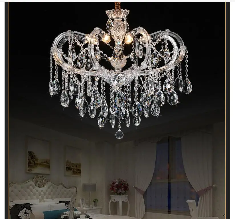 Modern Chrome Crystal Chandelier Lighting Candle Crystal Hanging Lamp for Foyer Restaurant Project Maria Theresa Indoor Lighting