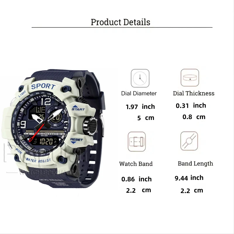 ساعة رياضية عالمية مزدوجة 2100 للرجال والنساء، شاشة LED مزدوجة، وظيفة كاملة، توقيت عالمي LED