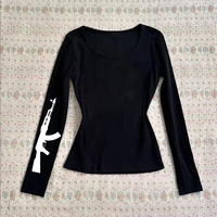 Vintage Y2k Casual Hip Hop Top Fashion Gothic Crop top Harajuku Cross Patch Rock Goth Long Sleeved T-shirt Punk Unique Vintage