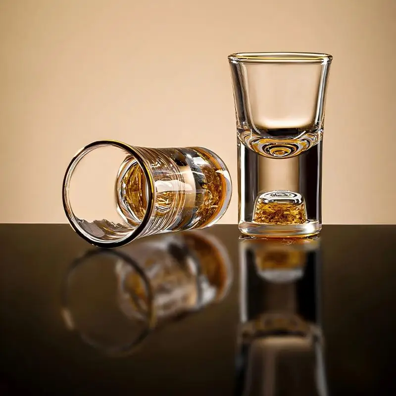 HeY LiLac 15ml Lead-free Crystal Glass Shot Glass - Thicked Base with Gold Foil Inlaid & Gold Foil Rim BaijIu Cup