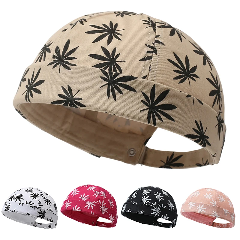 Unisex Maple Leaf Print Brimless Docker Cap Adjustable Metal Buckle Rolled Cuff Vintage Hip Hop Daily Outdoor Casual Hat