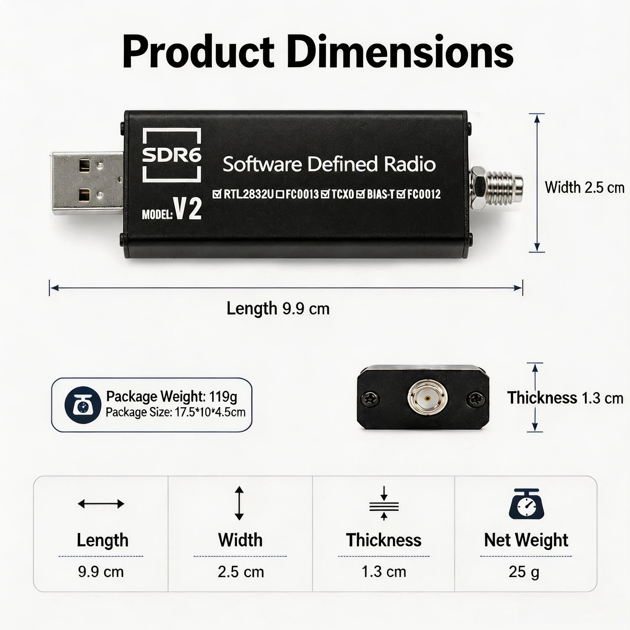 RTL-SDR6 V2 Wireless Receiver RTL2832U SDR Receiver FM Spectrum Analysis ADS-B