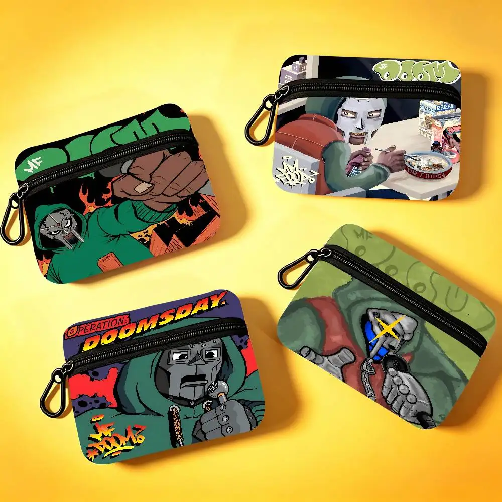 MF D-DOOM Music Pop Album Compact Oxford Cloth Zipper Pouch Detachable Carabiner Mini Coin & Key Wallet