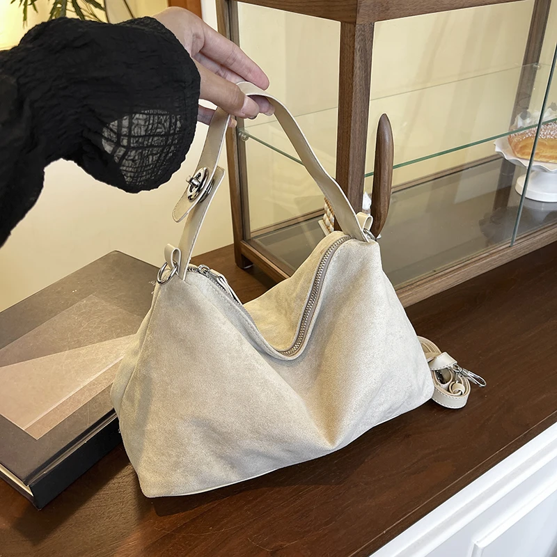 Borse a tracolla di grande capacità in tinta unita in finta pelle scamosciata 2025 Borse Hasp di alta qualità Borse da donna concise leggere e durevoli