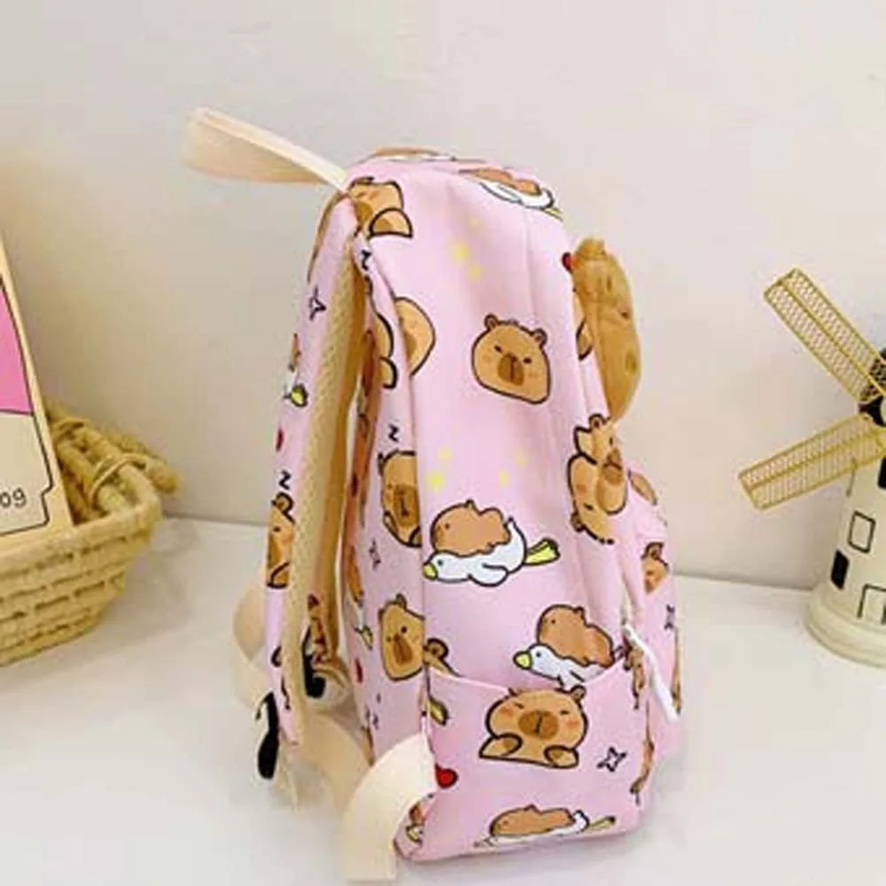 Doll Decoration Capybara Backpack Thickened Nylon Cartoon Animal Daypack Multi Functional Foldable Large Capacity School Bag