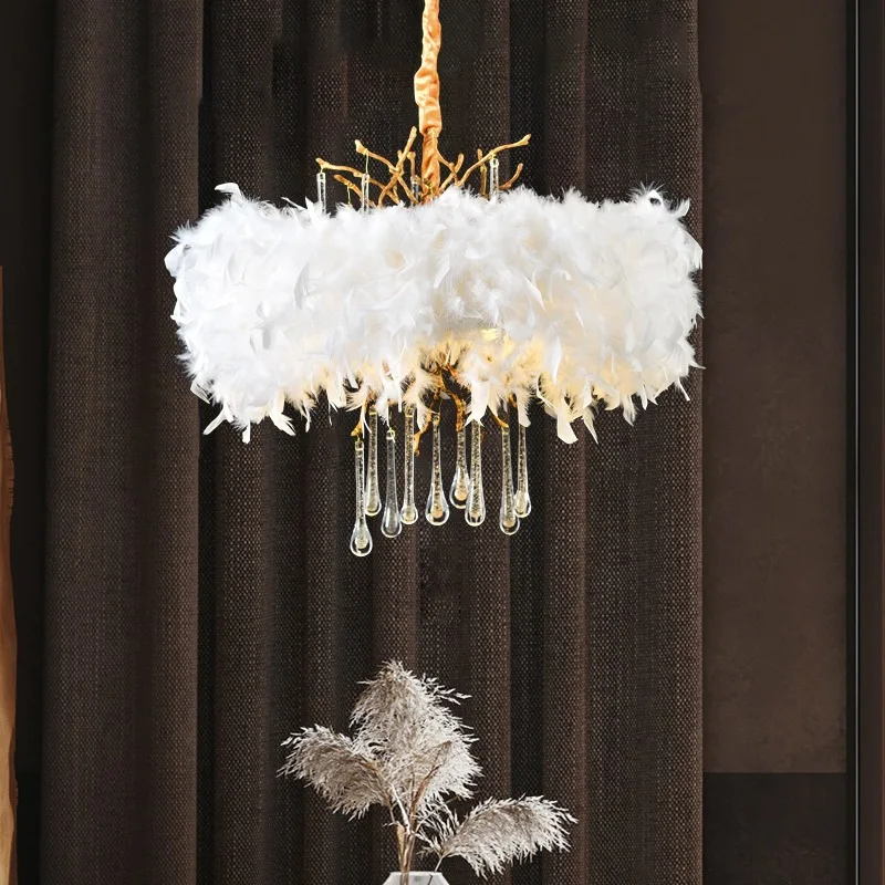 

Full copper light luxury feather pendant lamp living room bedroom dressing room romantic princess decoration lighting fixtures