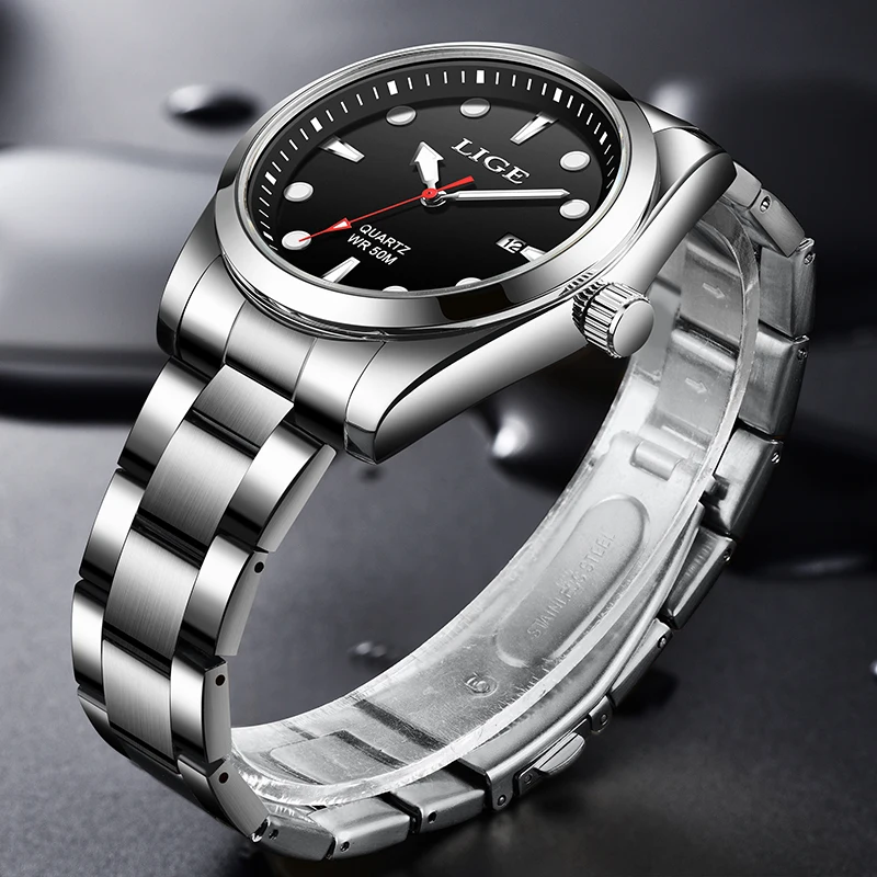 LIGE Top Brand Luxury Mens Watch Casual Fashion Quartz Wristwatches Sport 50M Waterproof Luminous Steel Watches Men Reloj Hombre