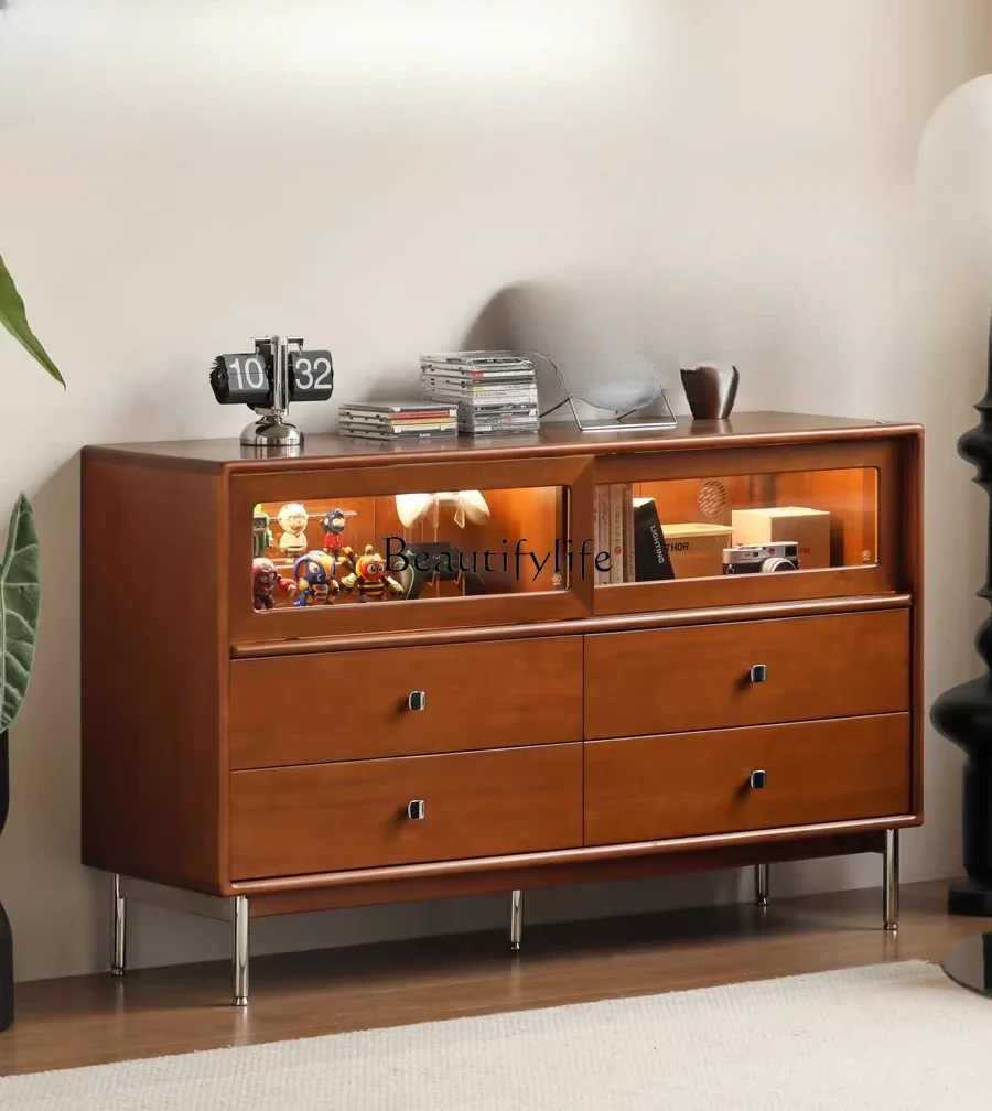 

56*Solid wood lamp display cabinet teak color home locker bedroom drawer cabinet