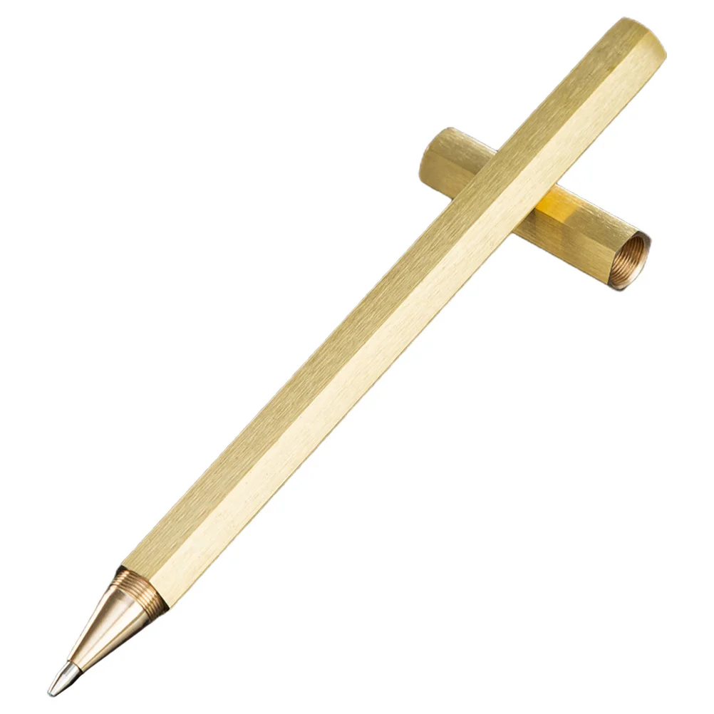 

1pc Copper Pen Hexagonal Handcrafted Design Smooth Finish Vintage Style Writing Drawing Sketching Tool Office School