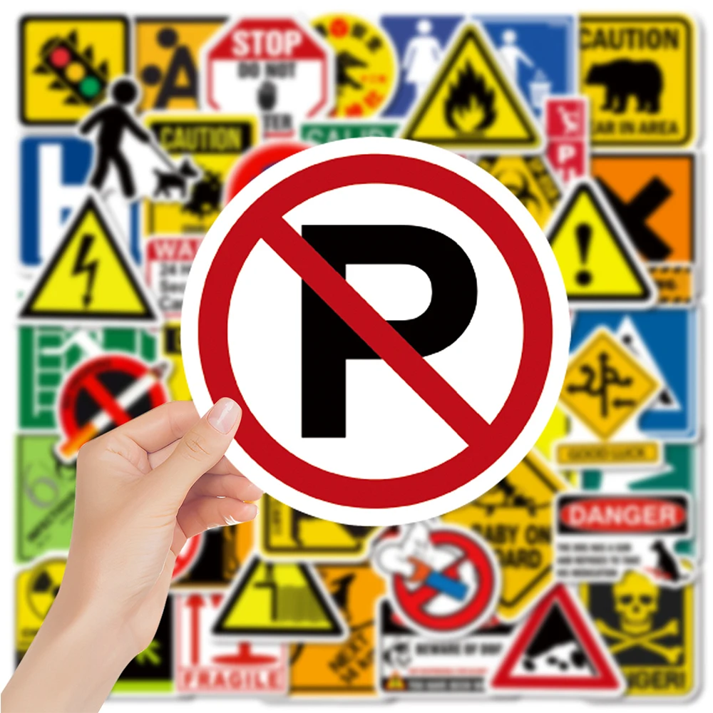 

10/30/50pcs Cool Cartoon Warning Sign Stickers Danger Logo Graffiti Sticker DIY Skateboard Suitcase Helmet Waterproof Decals Toy