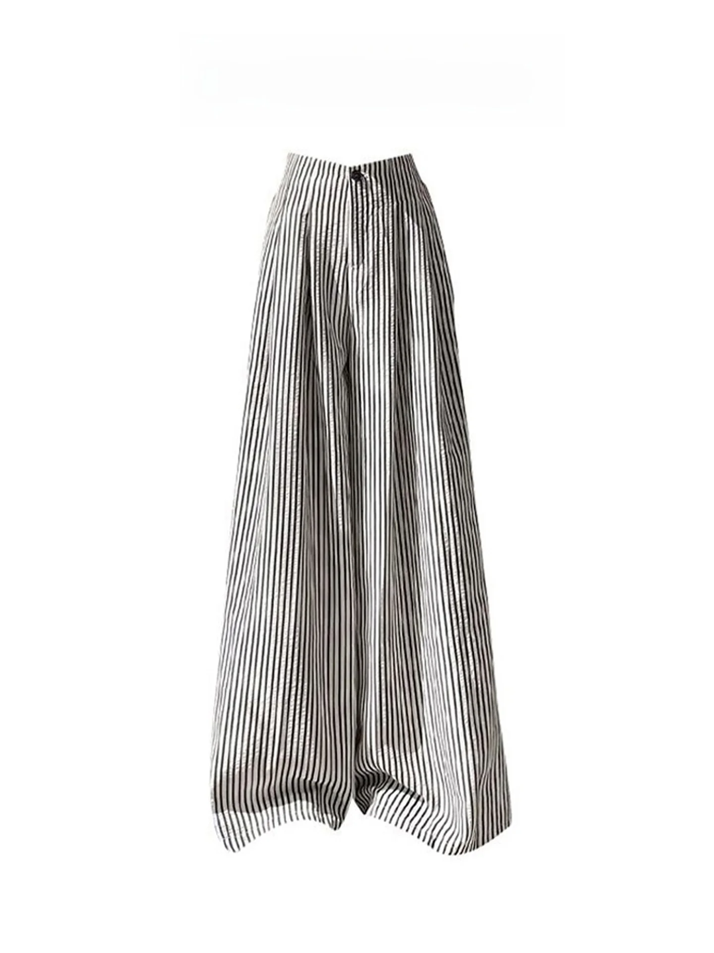 スリムハイウエストストライプワイドレッグパンツ レディース 夏 薄手 コットンリネン スーツ ストレートレッグパンツ ドレープカジュアルパンツ