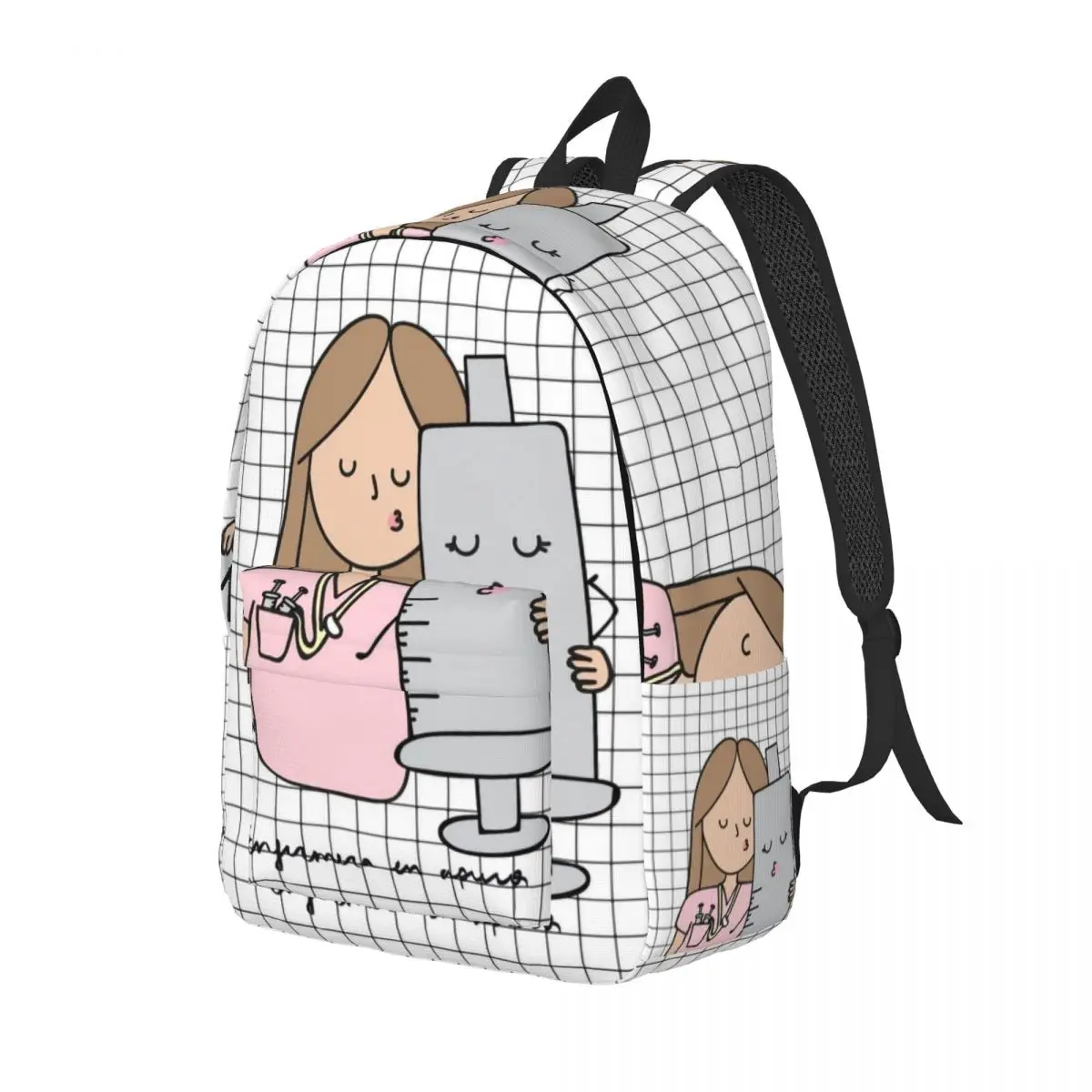 Cartoon médico e enfermeira mochila para homens e mulheres, mochila legal estudante, bolsa de ombro portátil, negócios, ao ar livre