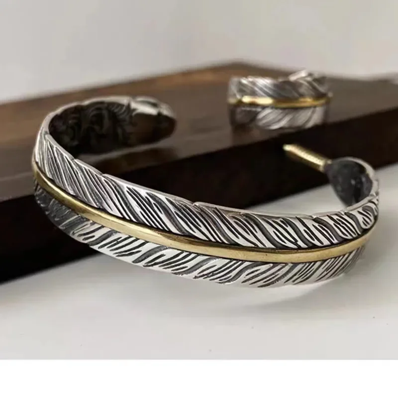 Vintage Punk Silver Color Feather Cuff Bracelet for Men Women Wrist Adjustable Bracelet Charm Birthday Gift