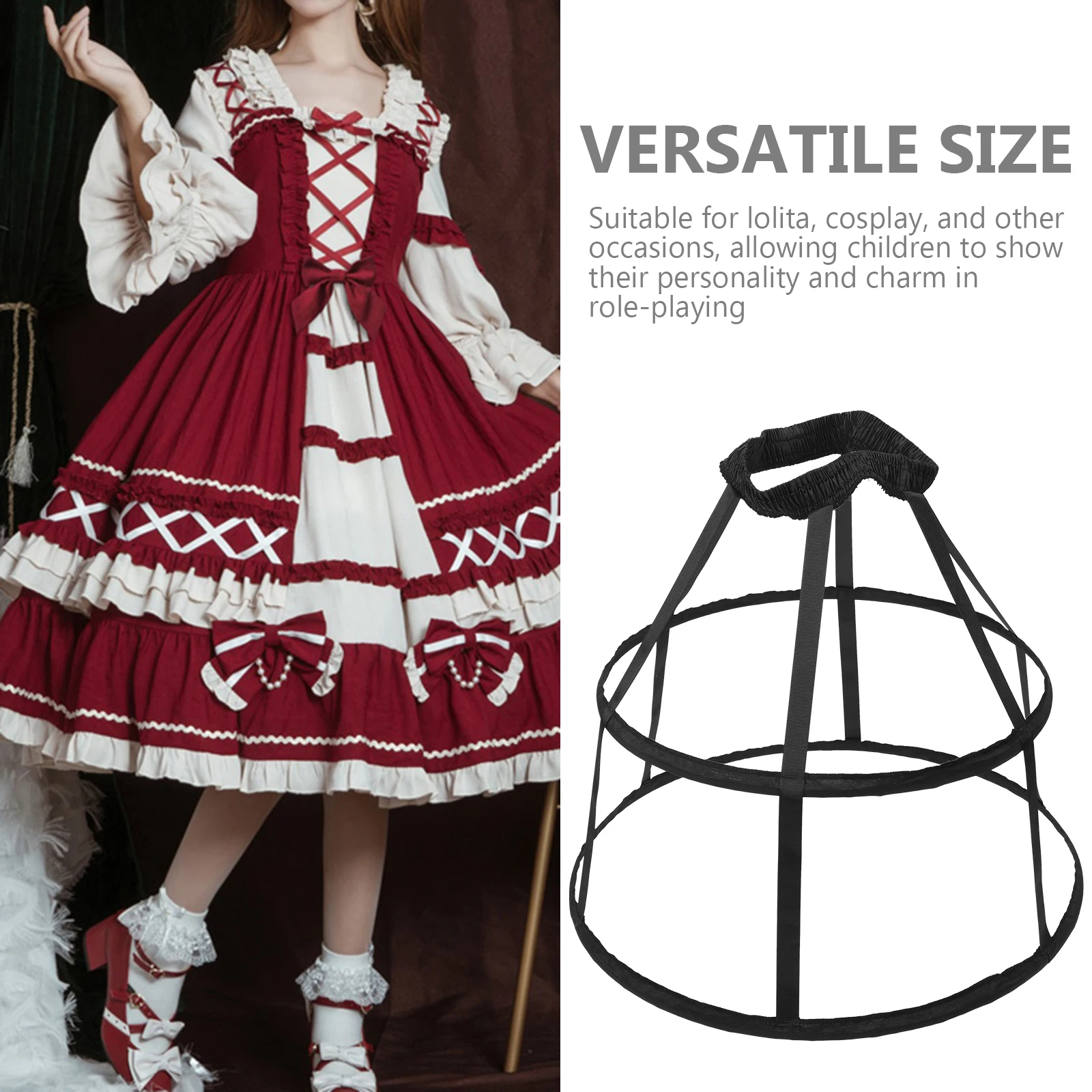 

Children Bustle Petticoat Black Vintage Durable Dress Underskirt for Lolita Cosplay Party Petticoat Cage Underskirt for Women