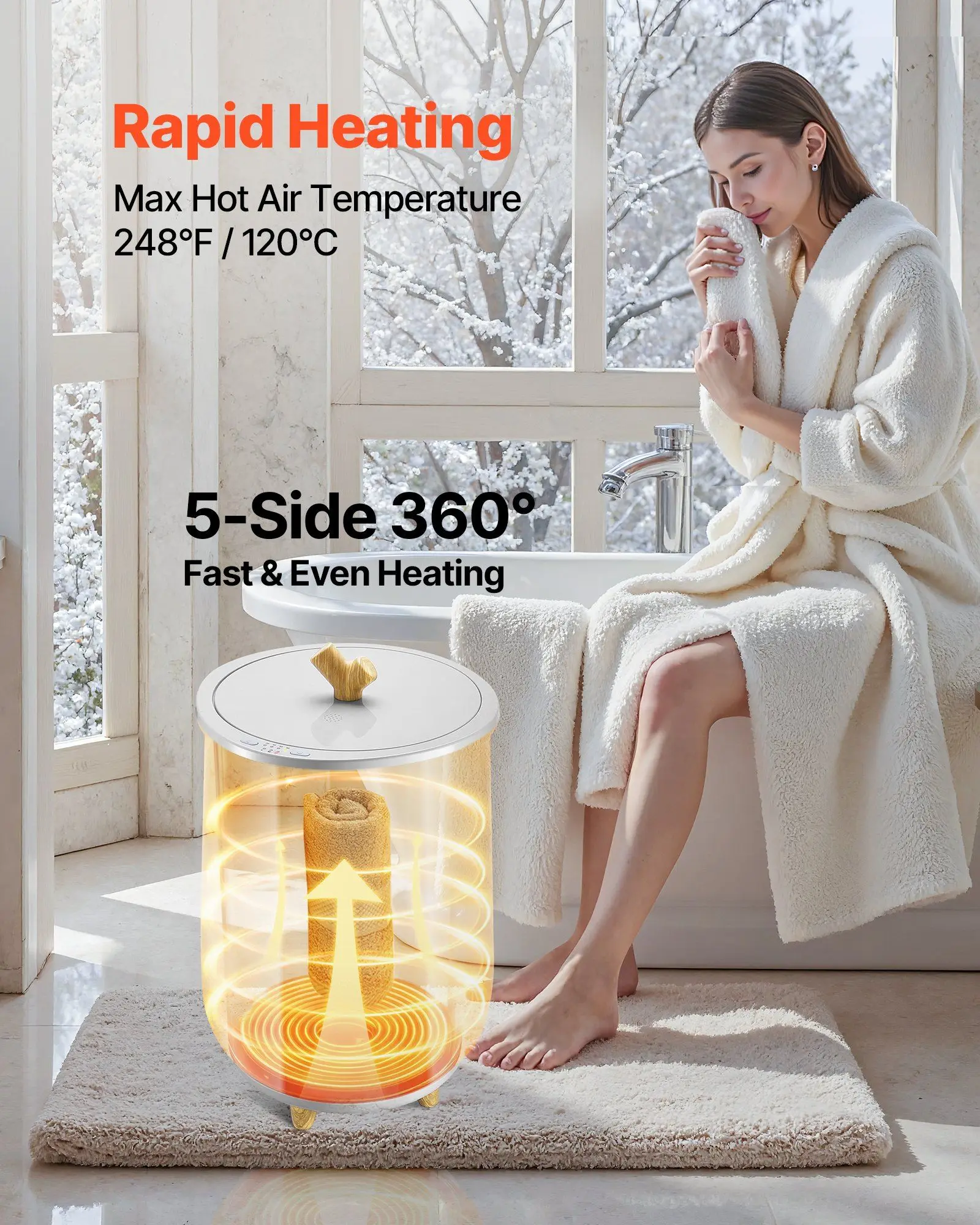 Towel Warmers for Bathroom, Towel Warmer Bucket Auto Shut Off for Spa Fits up to 3 Oversized Bath Towels, Blankets, Clothes, Bathrobes, PJ's and More
