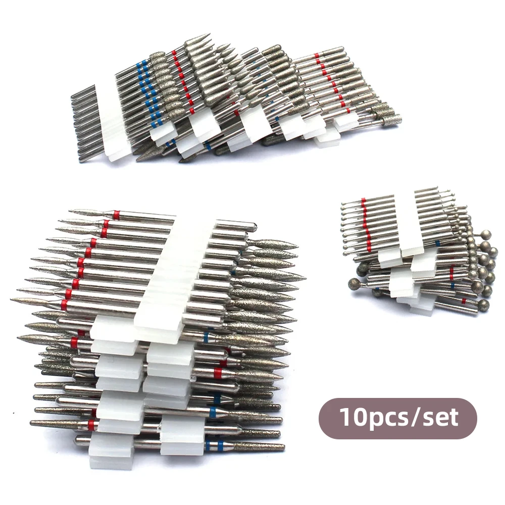 Professional Safety Diamond Nail Drill Bit Set, 3/32 inch Carbide Cuticle Bits for Electric Manicure and Pedicure, 10 Pieces