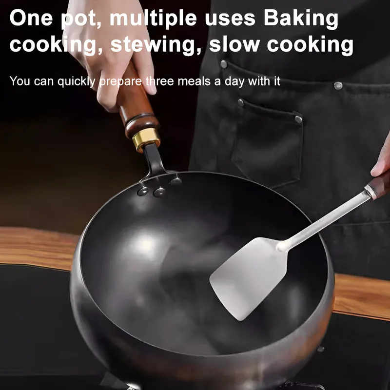 

Чистая железная кастрюля ручной работы с антипригарным покрытием, бытовая кастрюля для жарки, тушения, маленькая сковорода с плоским дном, кухонная газовая плита, универсальная сковорода