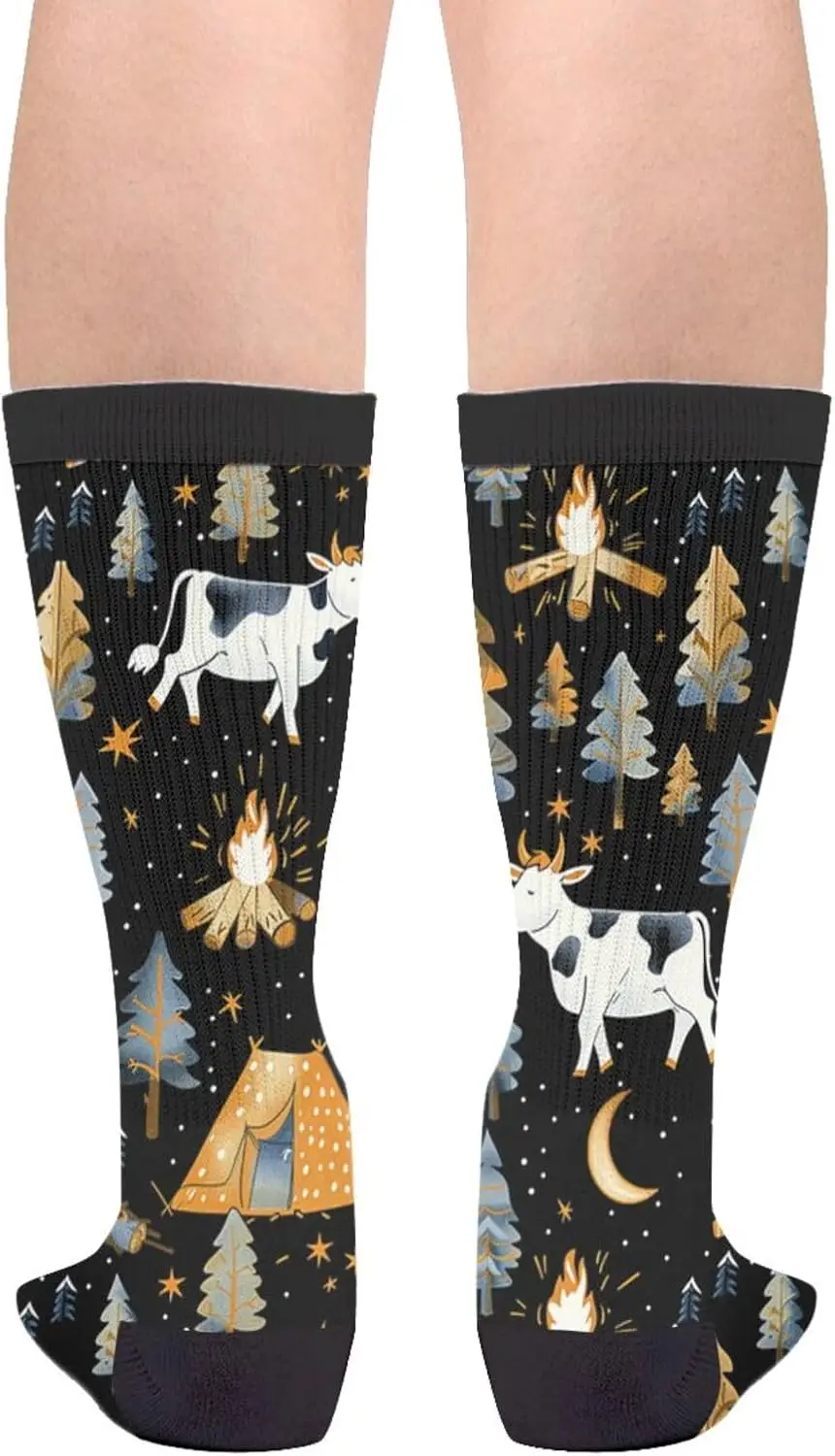 Camping Style Cow Socks for Men Women Funny Novelty Crew Socks Gifts Print One Size Cozy Soft Socking