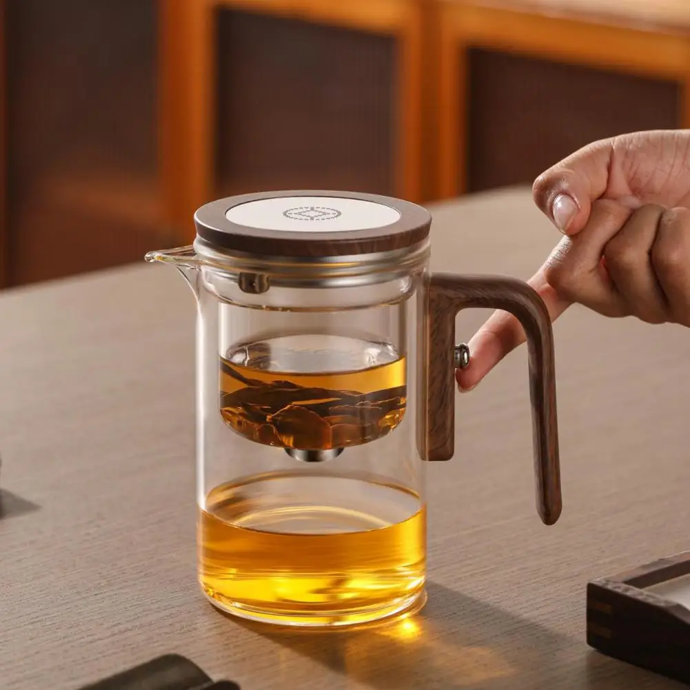 1 Set Clear Glass Teapot Tea Separation Anti-scald Wooden Handle Tea Kettle Drip-Free Spout Tea Pot With Infuser Teaware