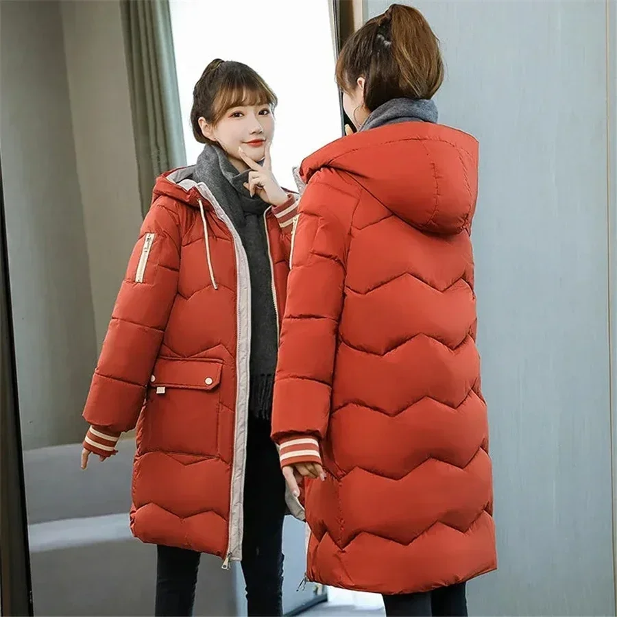 Mid-length Hooded Cotton Padded Loose Coat Women Winter Warm Thicken Overcoat Oversized 3XL Parkas Outwear Snow Wear Jacket 2022