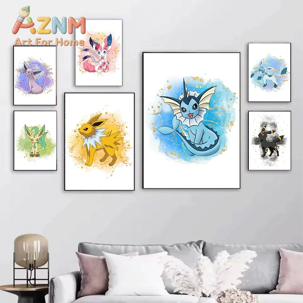 2D Flat Posters & Prints,Bulbasaur Watercolor Splash Canvas Wall Art,2D Flat Frameless Anime Monster Print,Home Decor for Kids