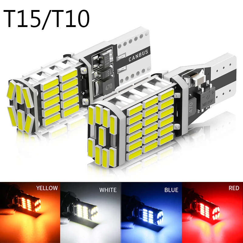 2pcs T10 W5W T15 W16W Car Led Light Canbus No Error 4014SMD For Auto Interior Accessories Lamp Tail Reverse Bulb 6000K White 12V